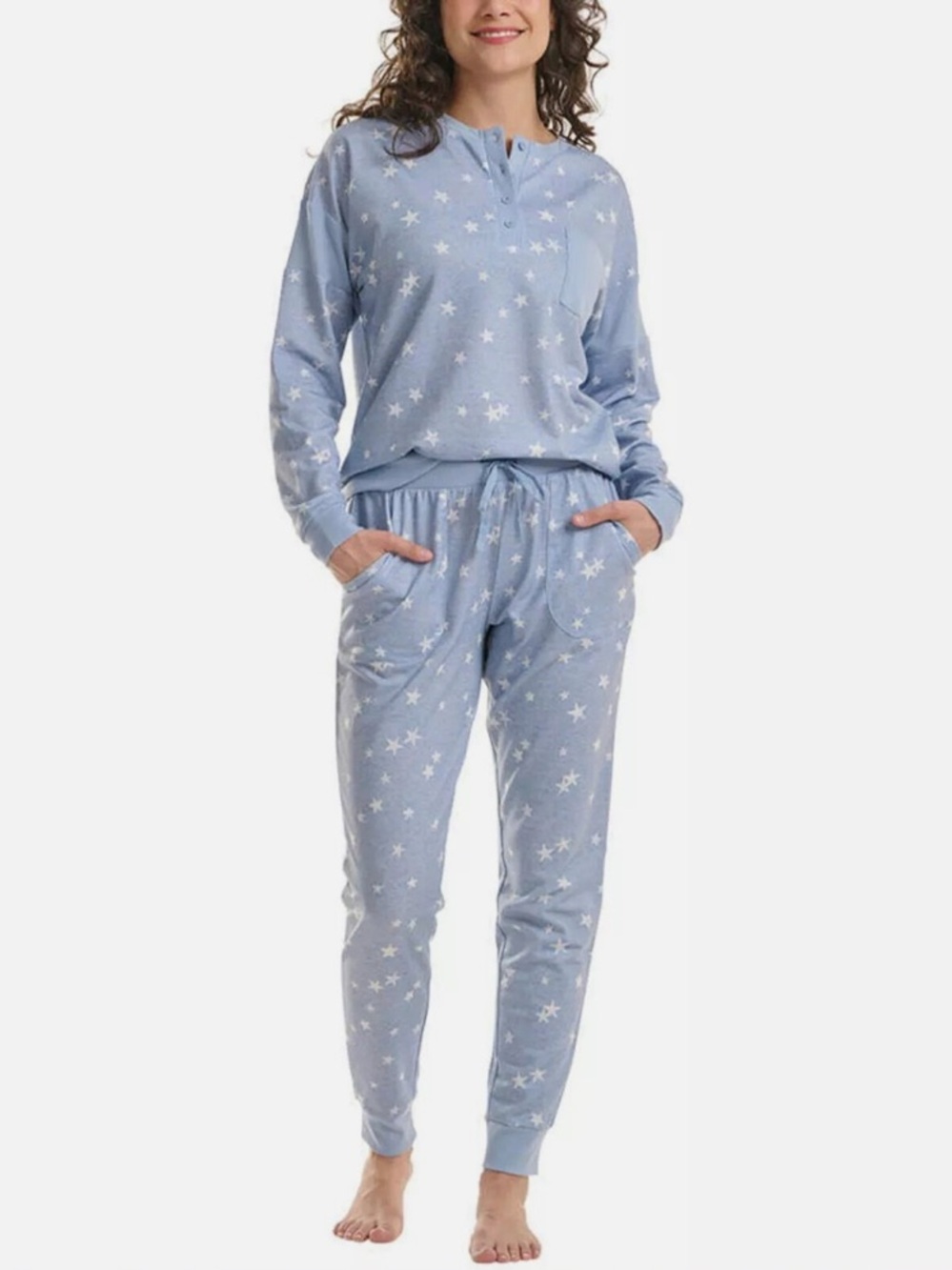 Splendid 2-Piece French Terry Pajama Lounge Set Blue Star Print Size S